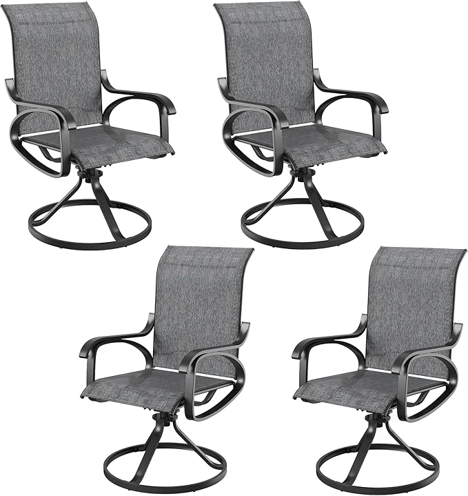 Patio Swivel Chairs Set of 4, All Weather Outdoor Rocking Chair with Textilene Breathable Back, Metal Frame, Patio Dining Chair for Backyard, Garde, Porch and Deck (4, Modern Grey)