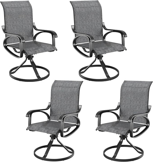 Patio Swivel Chairs Set of 4, All Weather Outdoor Rocking Chair with Textilene Breathable Back, Metal Frame, Patio Dining Chair for Backyard, Garde, Porch and Deck (4, Modern Grey)