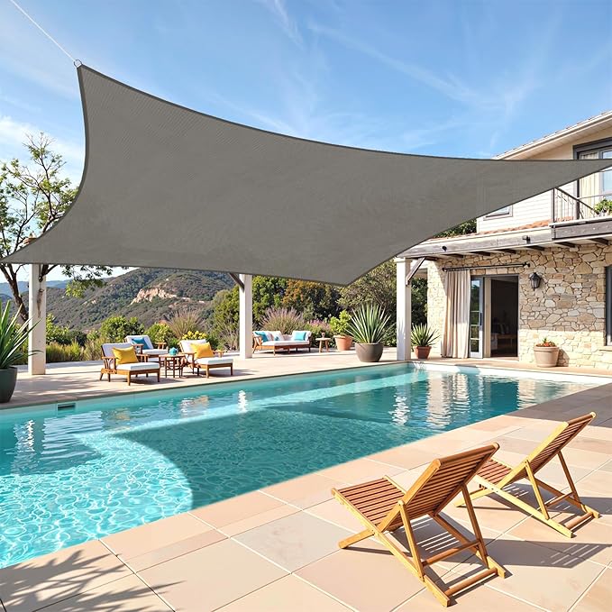 TasticTotes Rectangle Sun Shade Sail - 12' x 16', 95% UV Blockage, HDPE Sunshades for Outdoor Patio, Yard, Deck, Garden, Lawn, Permeable Awnings for Patio Shade with Reinforced Corners & Ropes (Gray)