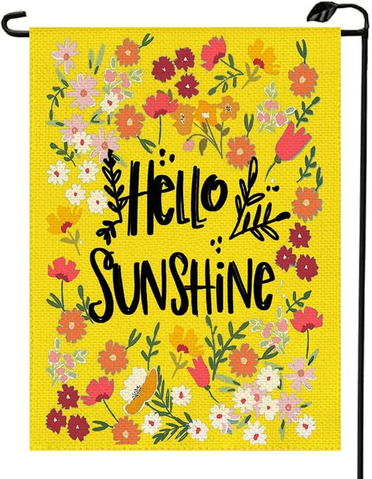 Summer Hello Sunshine Garden Flag 12x18 Inch Double Sided Outdoor House Seasonal Spring Flower Flag Decorations for Yard XJ61-yellow