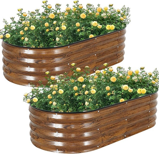 STBoo Galvanized Raised Garden Bed Outdoor, 2Pcs 4x2x1ft Oval Planter Box with Rubber Strip,Metal Raised Bed Kit for Vegetables Flowers Herbs, Grain