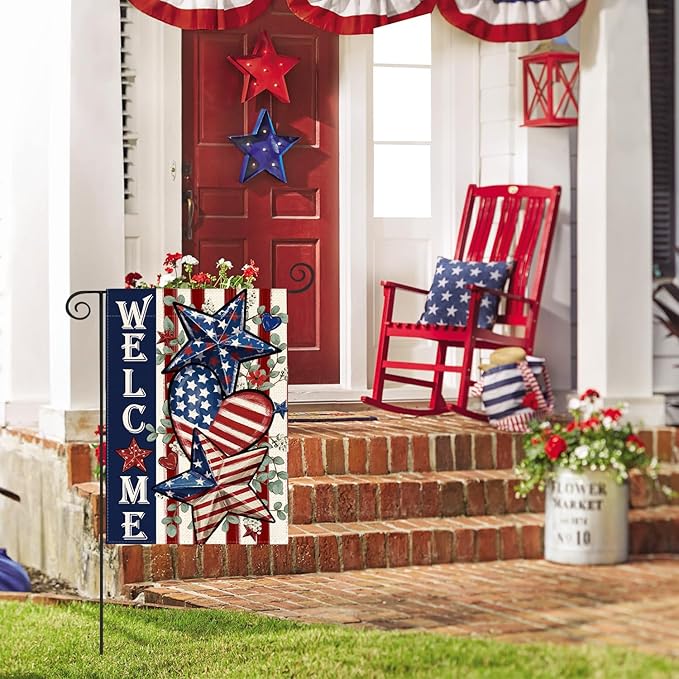 AVOIN colorlife Patriotic 4th of July Garden Flag 12x18 Inch Double Sided Outside, Memorial Day Welcome American Stars and Stripes Yard Outdoor Decoration