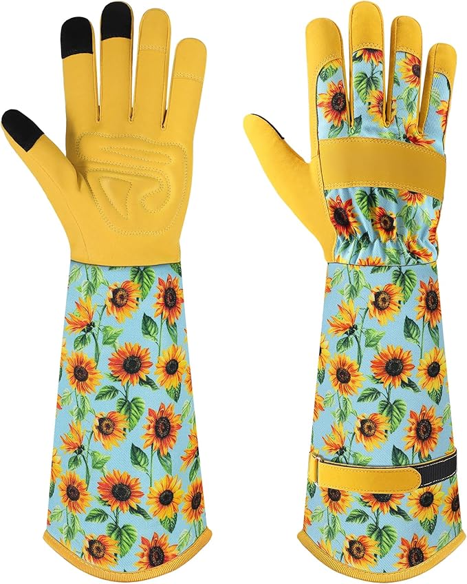 Trifabricy Gardening Gloves for Women, Leather Long Garden Gloves with Grip, Thorn-Proof Puncture-Resistant Work Gloves