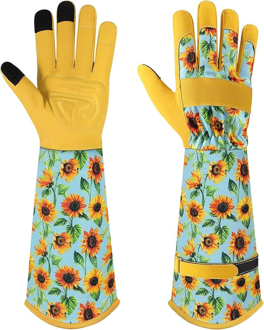 Trifabricy Gardening Gloves for Women, Leather Long Garden Gloves with Grip, Thorn-Proof Puncture-Resistant Work Gloves