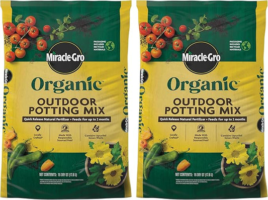 Miracle-Gro Organic Outdoor Potting Mix - Plant Soil for Outdoor Container Plants, Contains Quick-Release Natural Fertilizer, OMRI Listed, 16 qt. (2-Pack)
