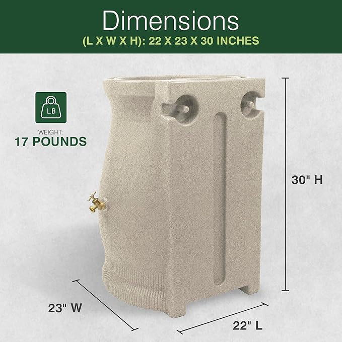 Good Ideas Rain Wizard 50 Gallon Rain Saver Barrel Water Storage Urn with Planter Space and 2 Brass Spigots, Sandstone (3 Pack)