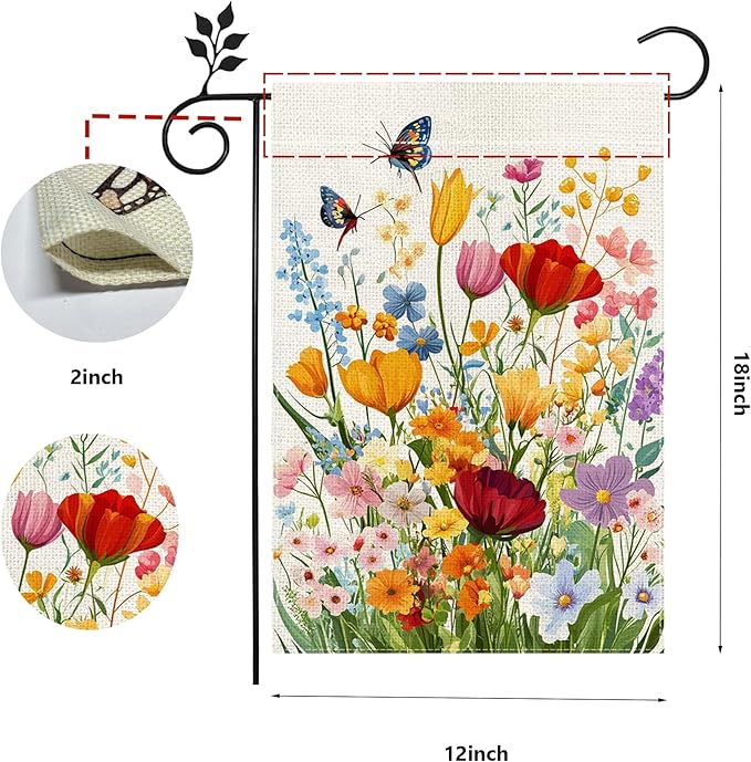 Spring Summer Floral Garden Flag 12x18 Inch Double Sided, Colorful Welcome Yard Decor, Farmhouse Outdoor Flag for Lawn Patio Porch