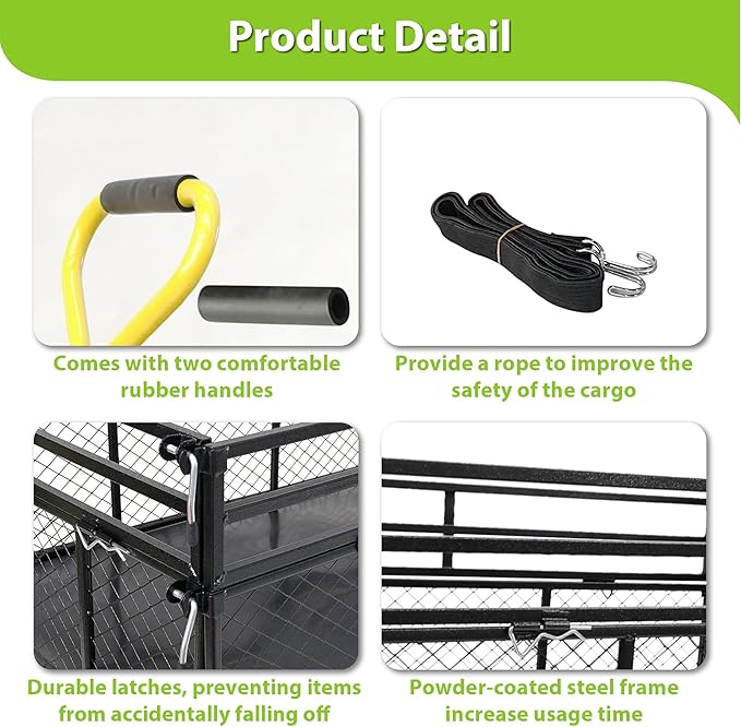 Wheelbarrow Cart, Utility Garden Wagon Dump Cart, 1400 lbs Capacity, 2-in-1 Handle and 16 in Tires Heavy Duty Yard Dump Wagon with Steel Frame for Farm, Garden,Black