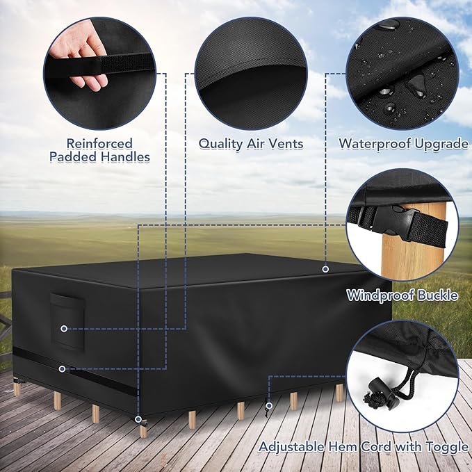 Richwon Patio Furniture Covers - Waterproof Rectangle, Heavy Duty for Outdoor Sectional Set 74"L x 47"W x 28"H, Black