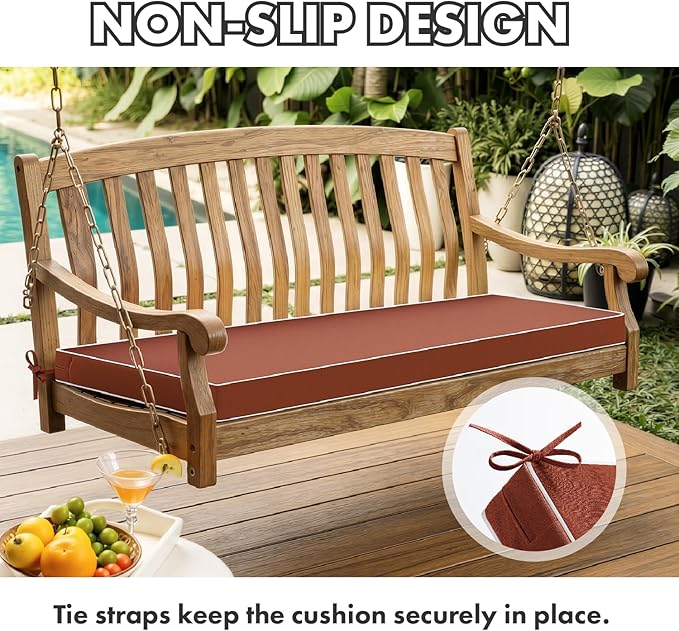 MIULEE Burnt Orange Outdoor Bench Cushion 59x18x3 Inch Waterproof 3-Year Color Fastness Patio Furniture Cushions for Porch Swing, Garden Bench Sofa Couch with Adjustable Ties No Slip Design