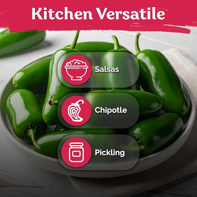 KVITER 250 Jalapeno Peppers M Heirloom Seeds (Capsicum annuum) – Jalepeno Chili Hot Peppers, Mexican Pepper Seed Packets – Vegetable Seeds for Planting Outdoor & Indoor Garden Containers, Raised Beds