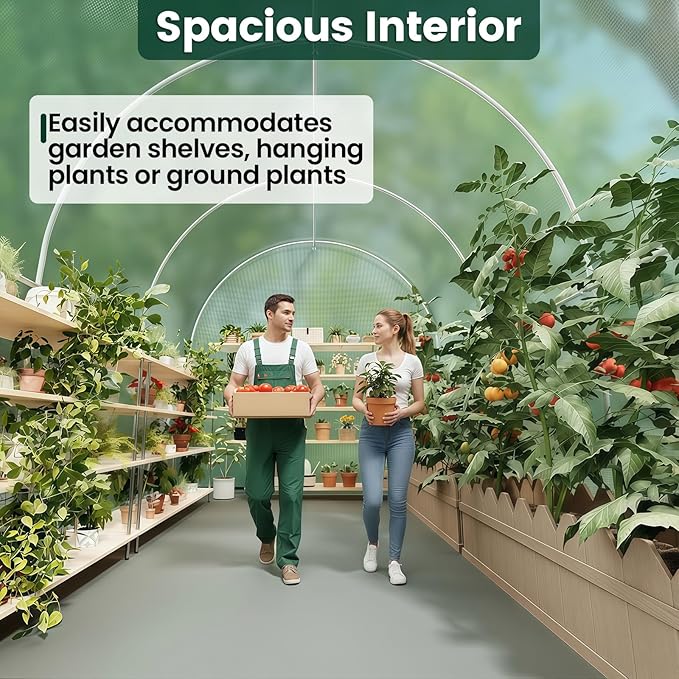 Greenhouse, 13'×8'×7' Walk-in Greenhouses for Outdoors, Large Plant Hoop Green House with 6 Ventilated Mesh Windows, Green Houses for Outside Heavy Duty with Reinforced Frame & High Strength PE Cover