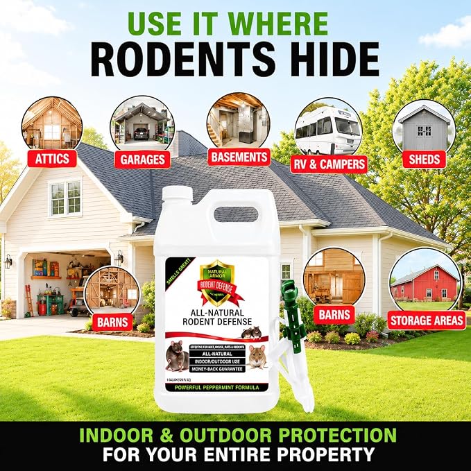 Peppermint Repellent for Mice/Mouse, Rats & Rodents. Natural Spray for Indoor & Outdoor Use. Natural Armor Rodent Shield. 128 OZ Gallon