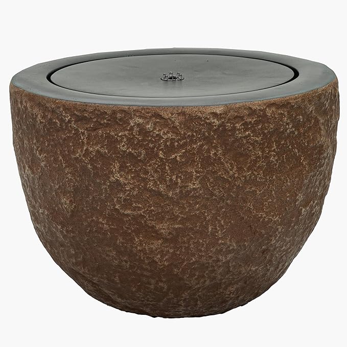 Sunnydaze Outdoor Water Fountain with LED Light - Polystone Oval Bowl Bubbler Water Feature with Pump - 13" H - for Patio, Garden, Deck, Relaxation and Stress Relief - Brown
