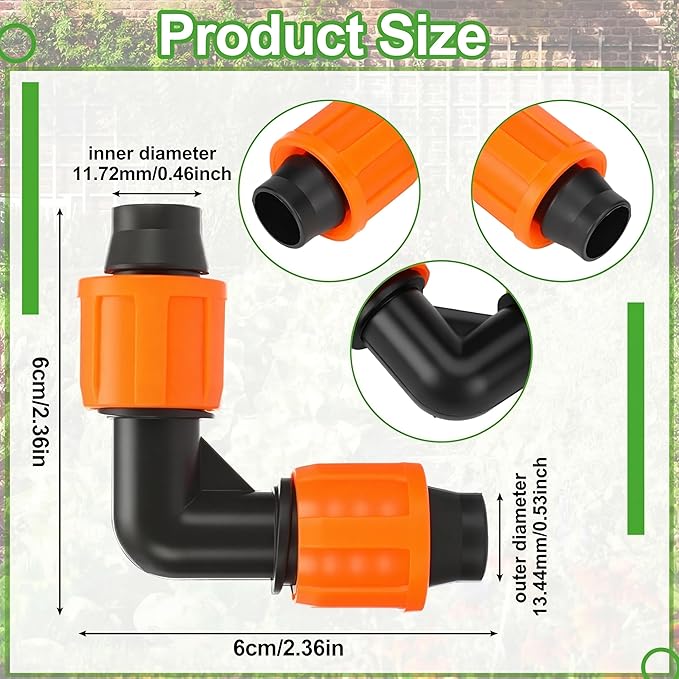 Tujoe 50 Pcs Drip Irrigation 90 Degree Elbow Fitting 5/8 Inch Universal Elbow Connector with Locking Fitting Compatible with Most 16-17 mm Garden Hose Tubing Sprinkler Systems