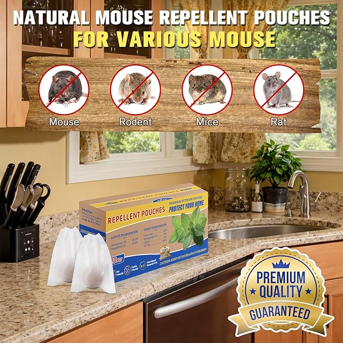 20 Pack Mouse Repellent Balls, Rodent Repellent for Indoor Use, Peppermint Balls for Rodents, Natural Rat and Mice Deterrent, Safe for Kids & Pets, for Rodent Control, Car Engines, Home, Garage