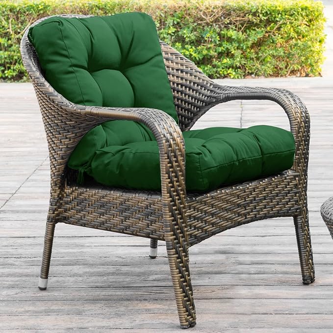 QILLOWAY Outdoor Chair Cushion for Patio Furniture, Waterproof Patio Cushions Set of 4 with Ties, Fade Resistant Replacement Pads for Outdoor Rocking Chairs,Mallard, Forest Green