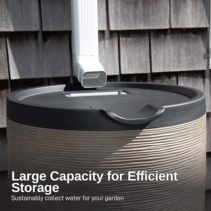 RTS Home Accents 50-Gallon Newport Rain Barrel with Stand and Removable Lid, Sandstone Color