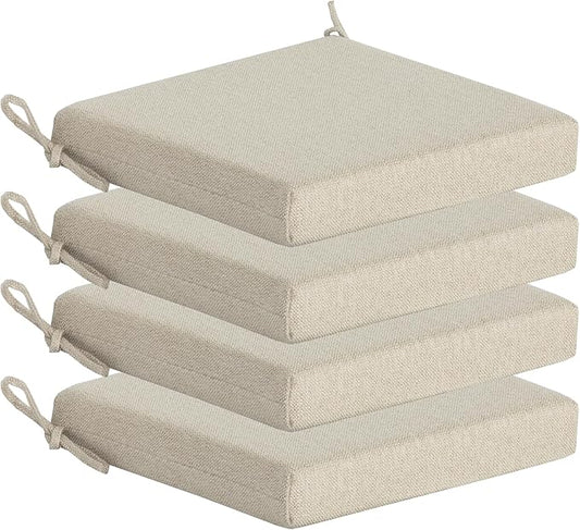 Outdoor Chair Cushions Set of 4,350GSM Fabric,Water-Resistant UV Resistant Weather Resistant with YKK Zippers, Square Corner Patio Chair Cushions with Ties, 20"x20"x3.1",Sand