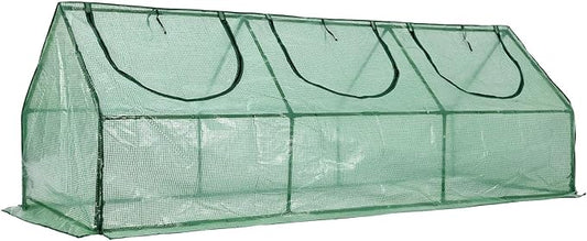 BPS 9x3x3 ft Mini Greenhouse with Green PE Cover UV-Protected Roll-Up Zipper Doors, Ideal for Indoor or Outdoor Use on Raised Garden Beds
