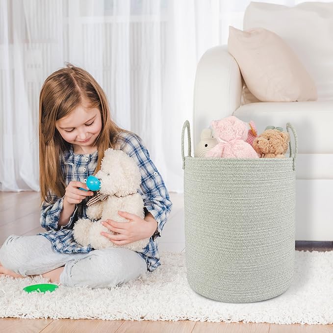 XUANGUO Cotton Rope Laundry Basket Hamper for Clothes, green