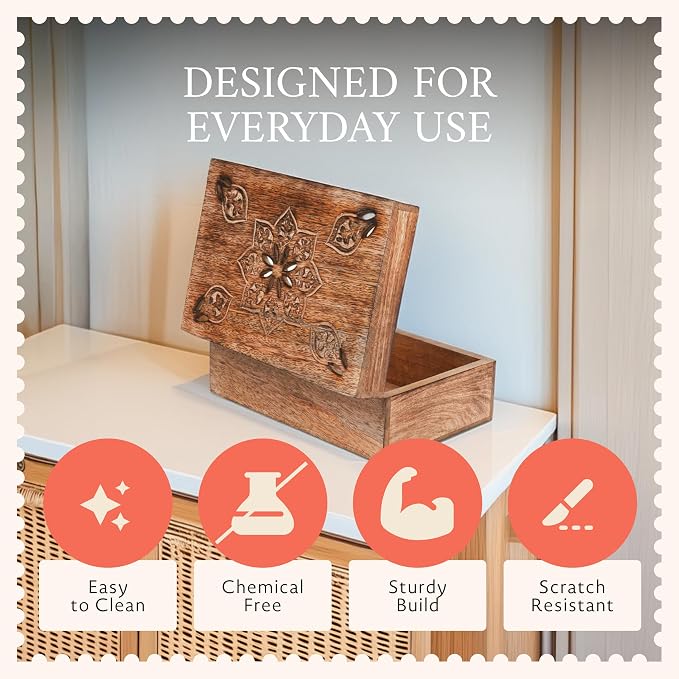 Mela Artisans Serena Mango Wood Storage Box - Medium Burnt, 9x6 in