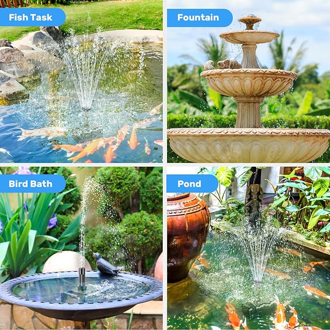 Antfraer Solar Fountain Pump 7W, Solar Water fountain for Bird Bath with Dry-Run Protection, Double-Layer Nozzles & 5Ft PVC Tubing for Bird Bath Small Pond Waterfall DIY Features