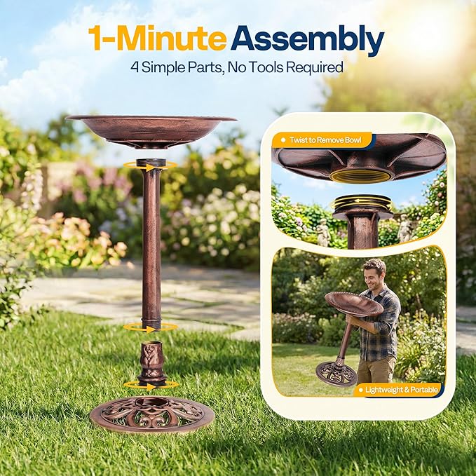 VIVOHOME Bird Bath for Outside, Polyresin Pedestal Bird Baths for Outdoor, Garden, 28 Inch Height Weather-Resistant Birdbaths with 20" Bowl, Bronze