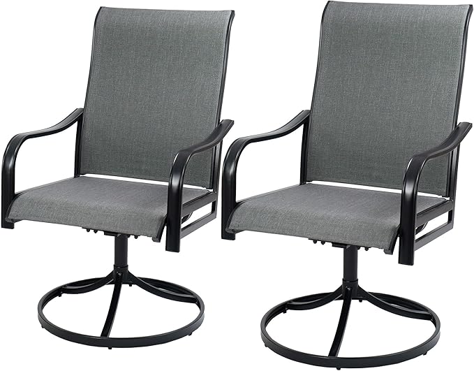Kozyard Patio Swivel Dining Chairs Set of 2, 360 Swivel Rock Chairs Textilene High Back and Wrought Iron Frame for Poolside Backyard Deck Lawn Garden (Gray, Swivel)