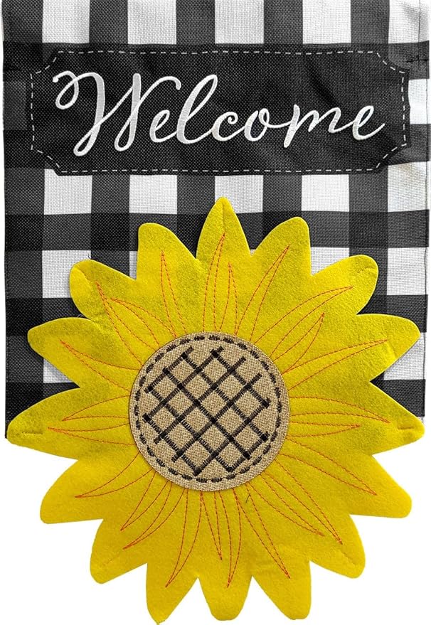 Sculpted Sunflower Summer Burlap Garden Flag Welcome 12.5" x 18" Briarwood Lane