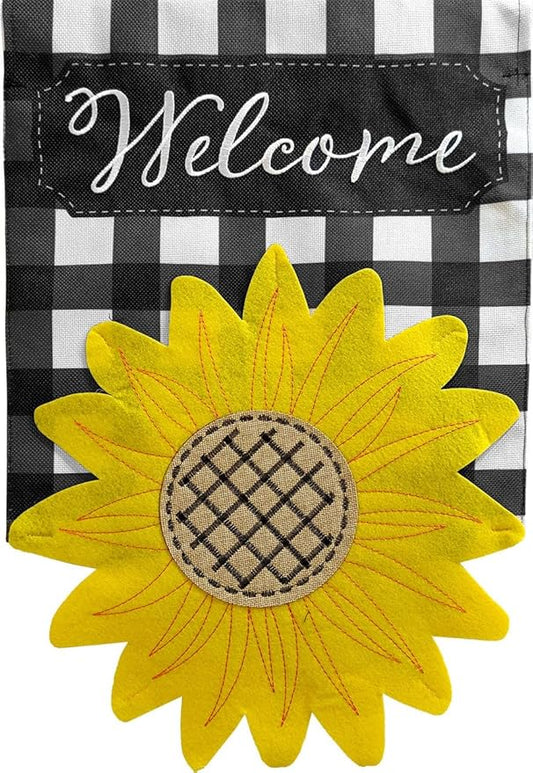 Sculpted Sunflower Summer Burlap Garden Flag Welcome 12.5" x 18" Briarwood Lane