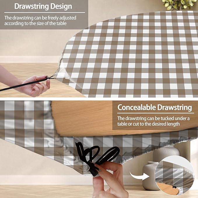 Fitted Round Tablecloths Reusable Stain Resistant Table Clothes Vinyl Indoor Outdoor Circular Cover for 45-54" Table Dorm kitchen Storage Gifts Summer Autumn Camper Patio Picnic Accessories