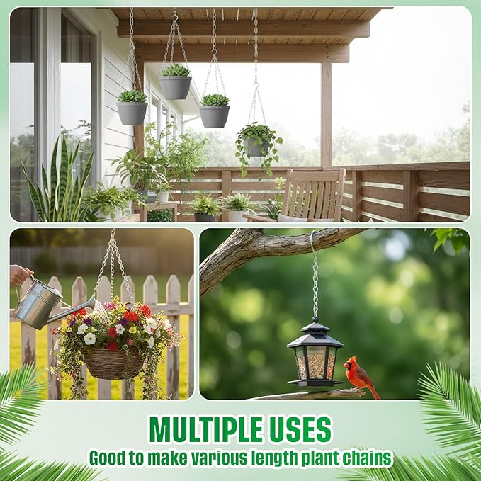 EBOOT 2 Pcs Hanging Chain for Bird Feeders, Planters, Lanterns and Ornaments(23.6 Inch,Silver)
