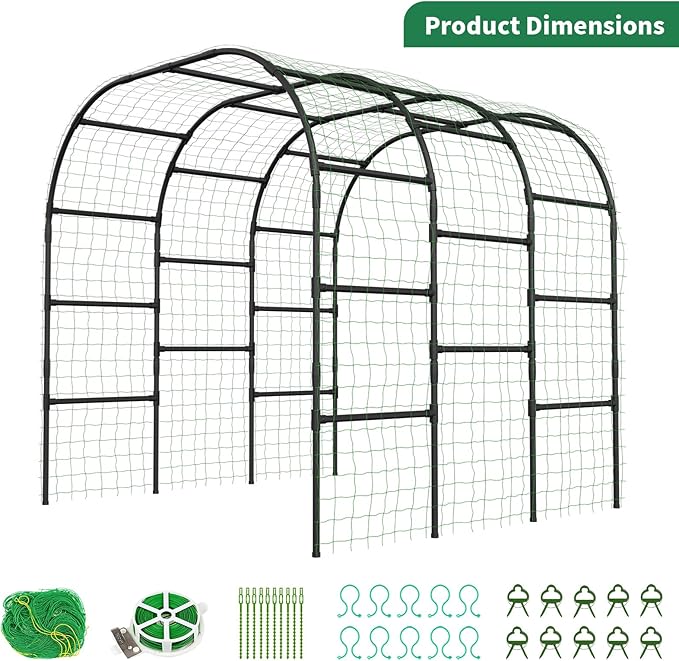 SUNYRISY Garden Arch Trellis for Climbing Plants Outdoor, 88" x 88" x 88" Metal Core Tall Archway Tunnel Plant Support for Cucumber Tomato Flowers Vegetables and Garden Gazebo
