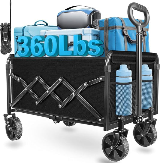 Wagons Carts Foldable Collapsible Wagon with Wheels,360lbs.Wagon cart with Wheels Foldable,Portable Utility Wagon for Camping,Park,Sports,Shopping,Travel,Groceries