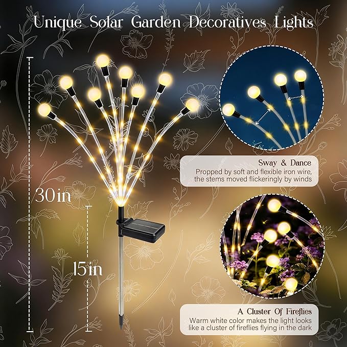 Solar Garden Lights Outdoor Decor(2pack,56LED) Upgraded Solar Swaying Light for Garden Decorative, Waterproof Firefly Light with Big Bulb, for Yard,Patio,Pathway,Party(Warm White)