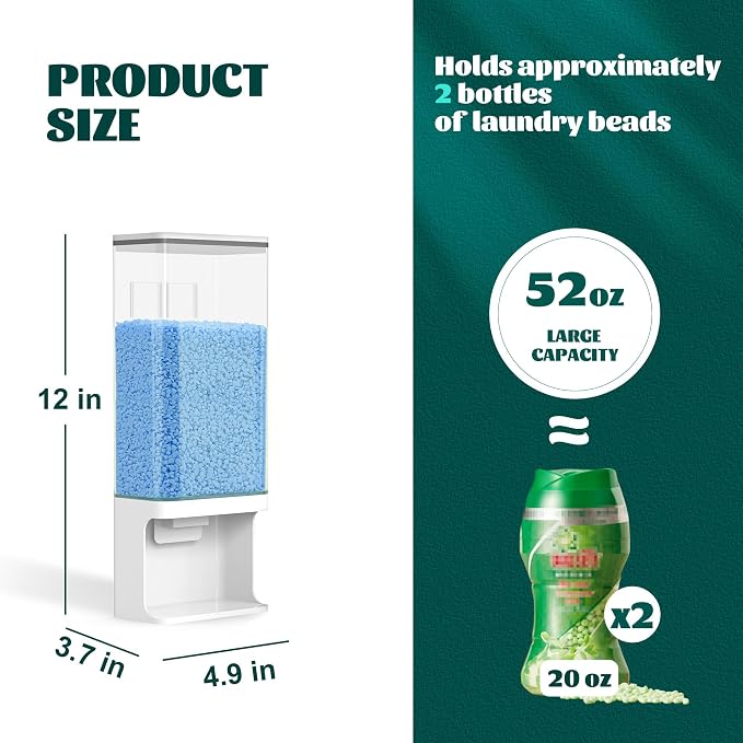 52.5 OZ Wall-Mounted Laundry Detergent Dispenser for Laundry Room | Scent Booster Beads Dispenser for Softener Beads Rice Storage Organization