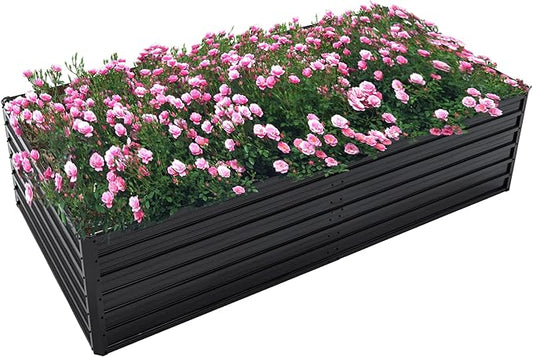 Thanaddo Galvanized Raised Garden Bed 8x4x2ft Outdoor Planter Box Galvanized Steel Garden Bed Kit for Vegetables, Flowers, Herbs and Succulents Black