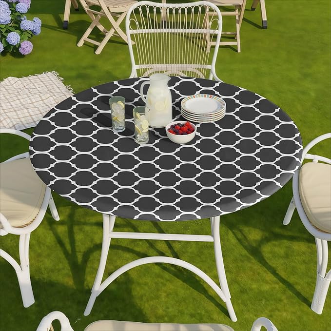 Fitted Round Tablecloths Reusable Stain Resistant Table Clothes Vinyl Indoor Outdoor Circular Cover for 36-44" Table House Party Gear Gifts Summer Autumn Camper Patio Picnic Accessories