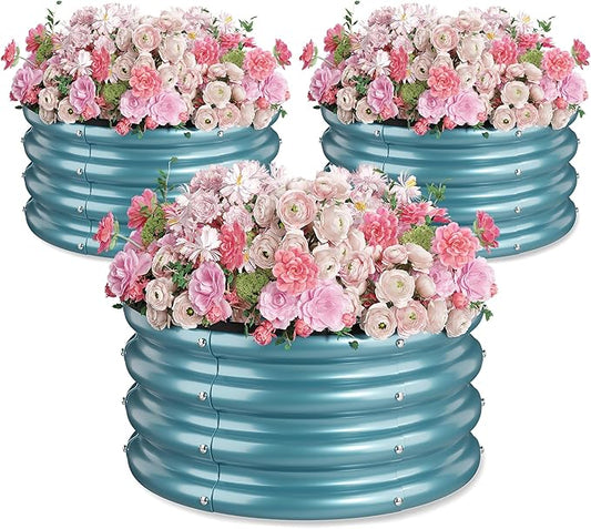 2 x 2 x 1 ft Round Raised Garden Bed, Black 3 Pack 0.6 mm Thick Galvanized Steel Planter Box with Double Layer Paint and Safety Edge Trim for Vegetables Flowers Herbs Outdoor Garden