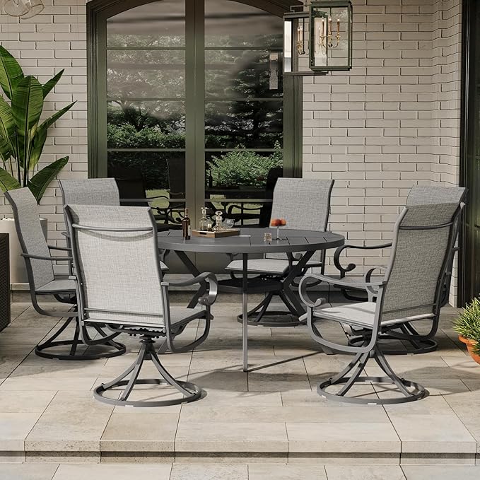 47" Outdoor Patio Table Dining Table, All Weather Metal Round Patio Table with Adjustable Umbrella Hole, Patio Furniture for Lawn Garden Backyard, Grey
