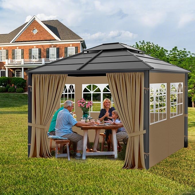 Gazebo Privacy Curtains 10' x 12' with PVC Windows, 4-Panels Side Wall with Zipper Universal Replacement for Patio, Outdoor Canopy, Garden and Backyard