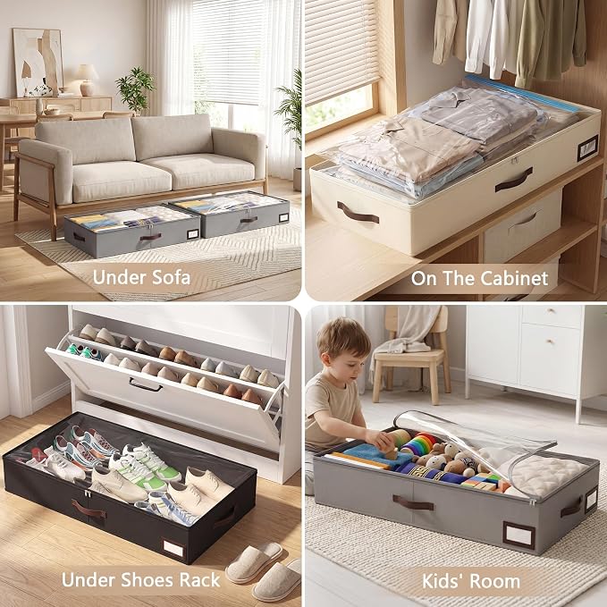 OIAHOMY 2 Pack Under Bed Storage with Handles, Underbed Container for Bedroom & Closet, Fits Beds Higher than 6", Under the Bed Storage for Seasonal Clothes, Blankets & Shoes - Black