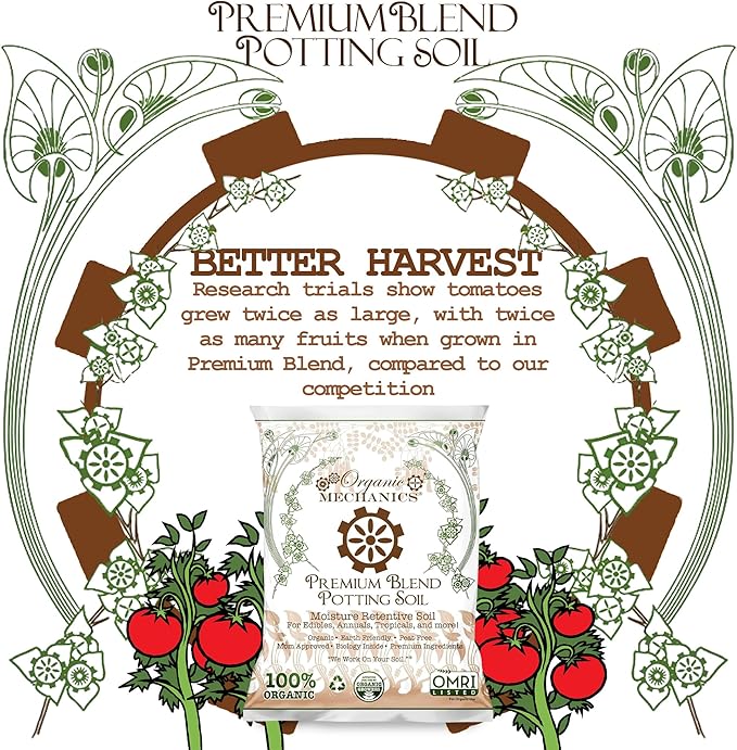 Organic Mechanics Premium Blend Potting Soil, 1 Cu Ft - Moisture-Retentive, Peat-Free, Compost - Enriched Mix with Worm Castings & Perlite for Houseplants, Annuals, Veggies & Tropical Plants