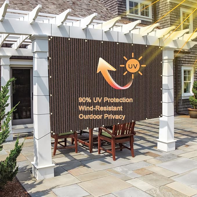 90% Sun Shade Cloth, 8x20 FT Pergola Shade Patio Cover, UV-Resistant, Breathable Sunshade Screen Fabric for Outdoor, Camping, RV, Garden, Deck, Porch, Backyard (Mocha)