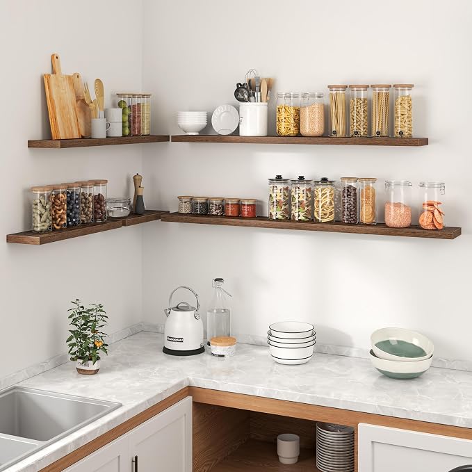 Heimlove Floating Shelves for Wall 40 Inch,Mounted Storage & Display Hanging Shelf with Invisible Brackets,for Bedroom,Living Room,Kitchen,Office,Set of 2,Rustic Brown
