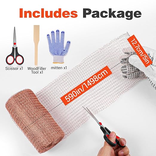 Copper Mesh Rodent Control, 5 in x 50 ft Proof Wire Screen Roll for Mice Rat Rodent, Bat & Snail, DIY Blocker Weep Hole Filler & Wool Mouse Trap