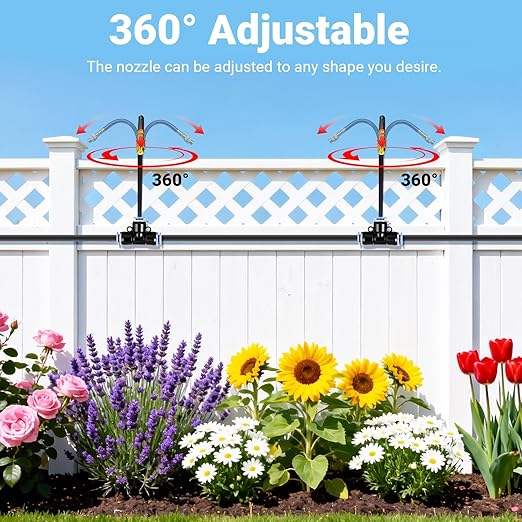 Thiswing 360° Adjustable Drip Irrigation System - Compatible 1/4" Irrigation System, 50FT Garden Watering Atomizing System with 15 Nozzles, Greenhouse Accessories for Yard, Lawn, Plants, Garden