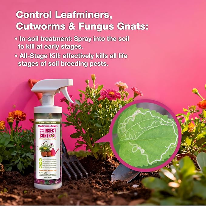EcoVenger® Garden Insect Control 16 oz | Kills Aphids Mealybugs Spider Mites Gnats and Eggs | Indoor Outdoor | Plant-Based Child and Pet Safe