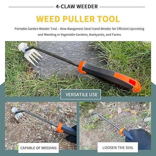 Weed Puller Tool, Upgrade Durable Garden Weeder Tools, Dual Purpose Manual Weed Removal Tool with Manganese Steel Teeth, Portable Uprooting Weeding Tool for Vegetable Gardens Backyards